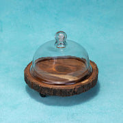 Vriksha Acacia Wood Cake Stand with Glass Dome