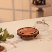 Vriksha Acacia Wood Cake Stand with Glass Dome