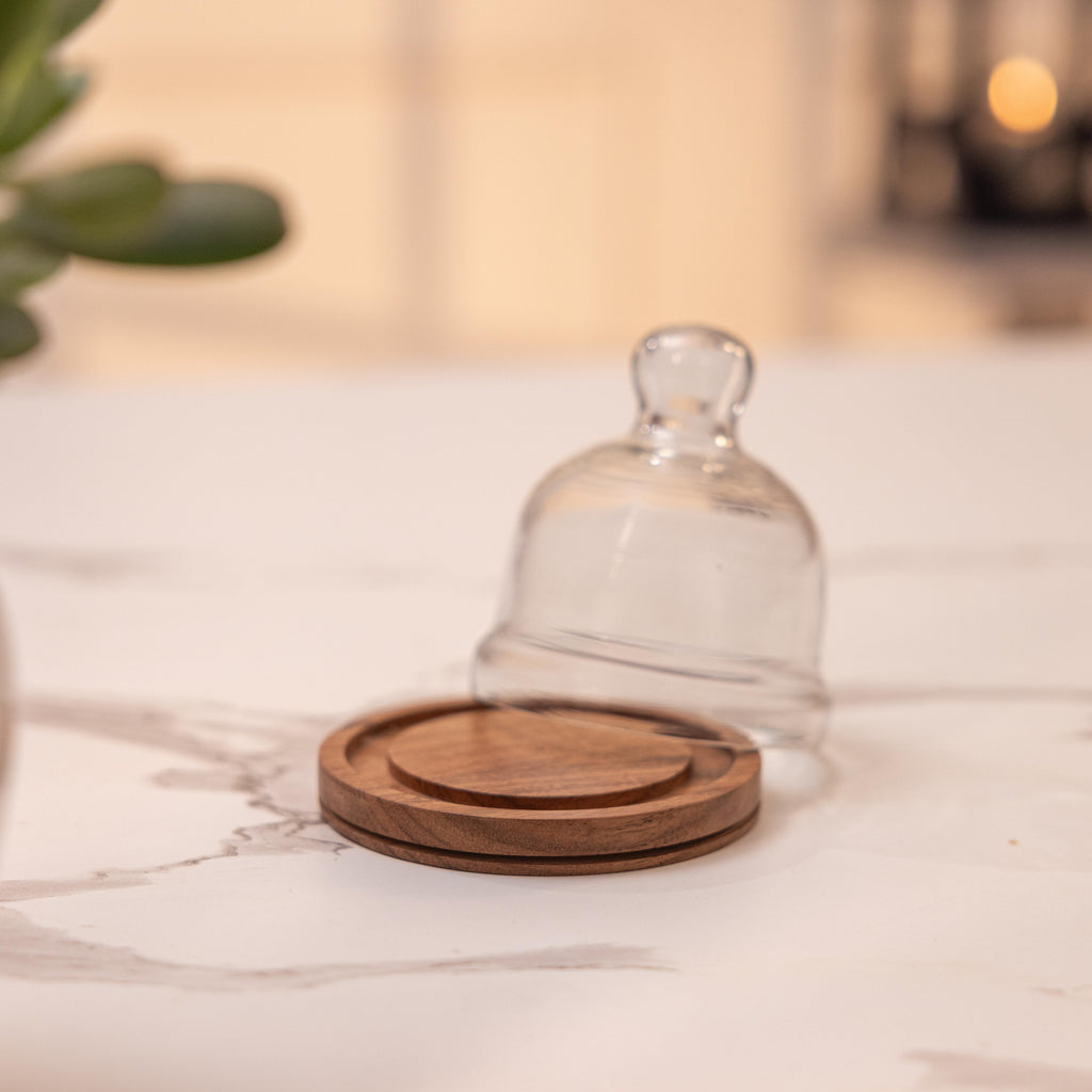 Nibble Nest Acacia Wood Cake Stand with Glass Dome – Ireka Homes