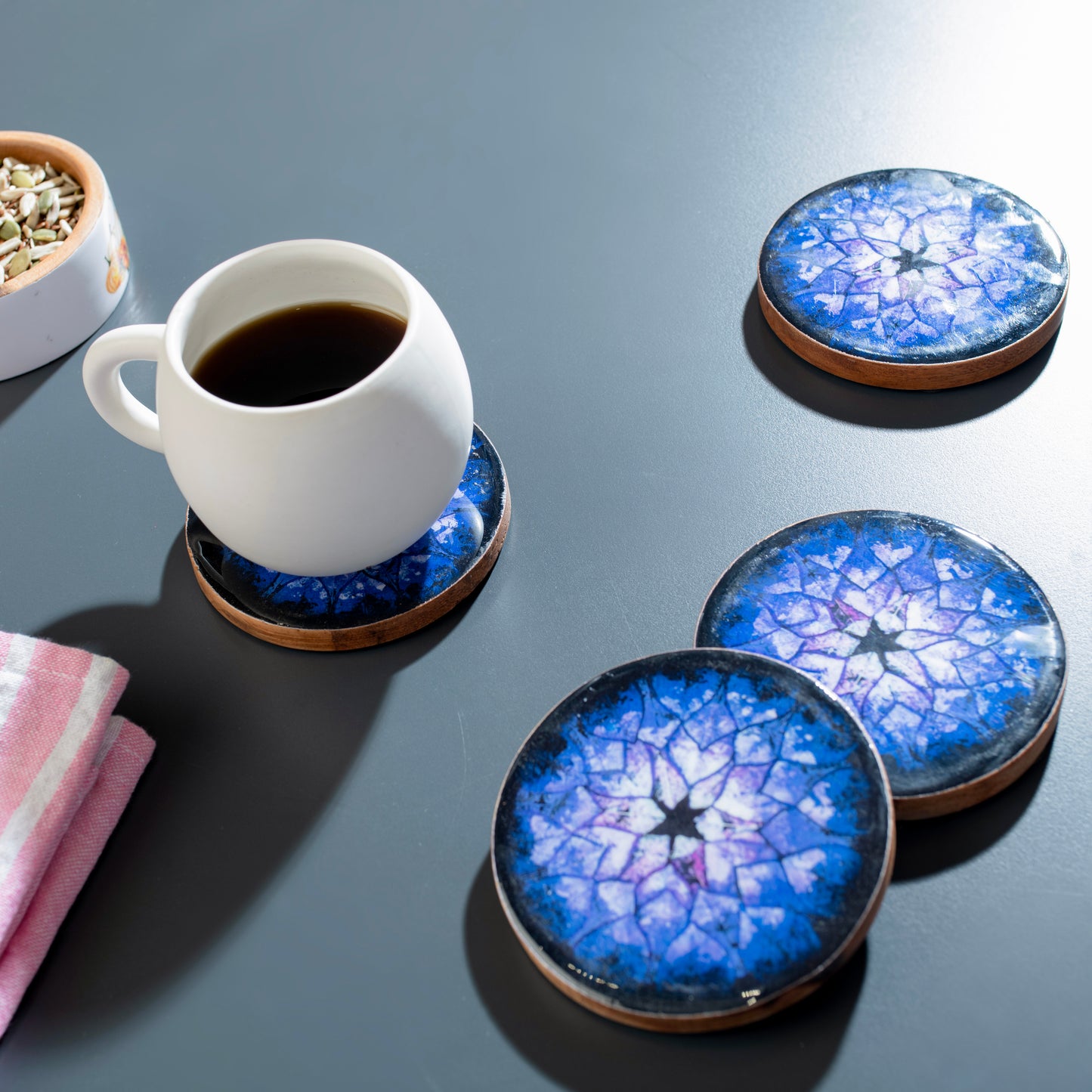 Blue Nebula Acacia Wood Coasters (Set of 4)