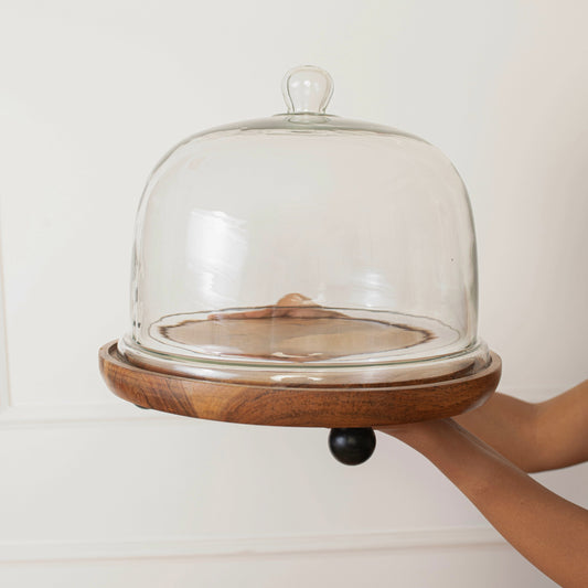 Pastry Pod Acacia Wood Cake Stand with Glass Dome