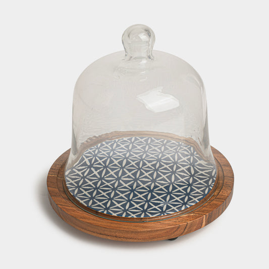 Candy Cloud Acacia Wood Cake Stand with Glass Dome