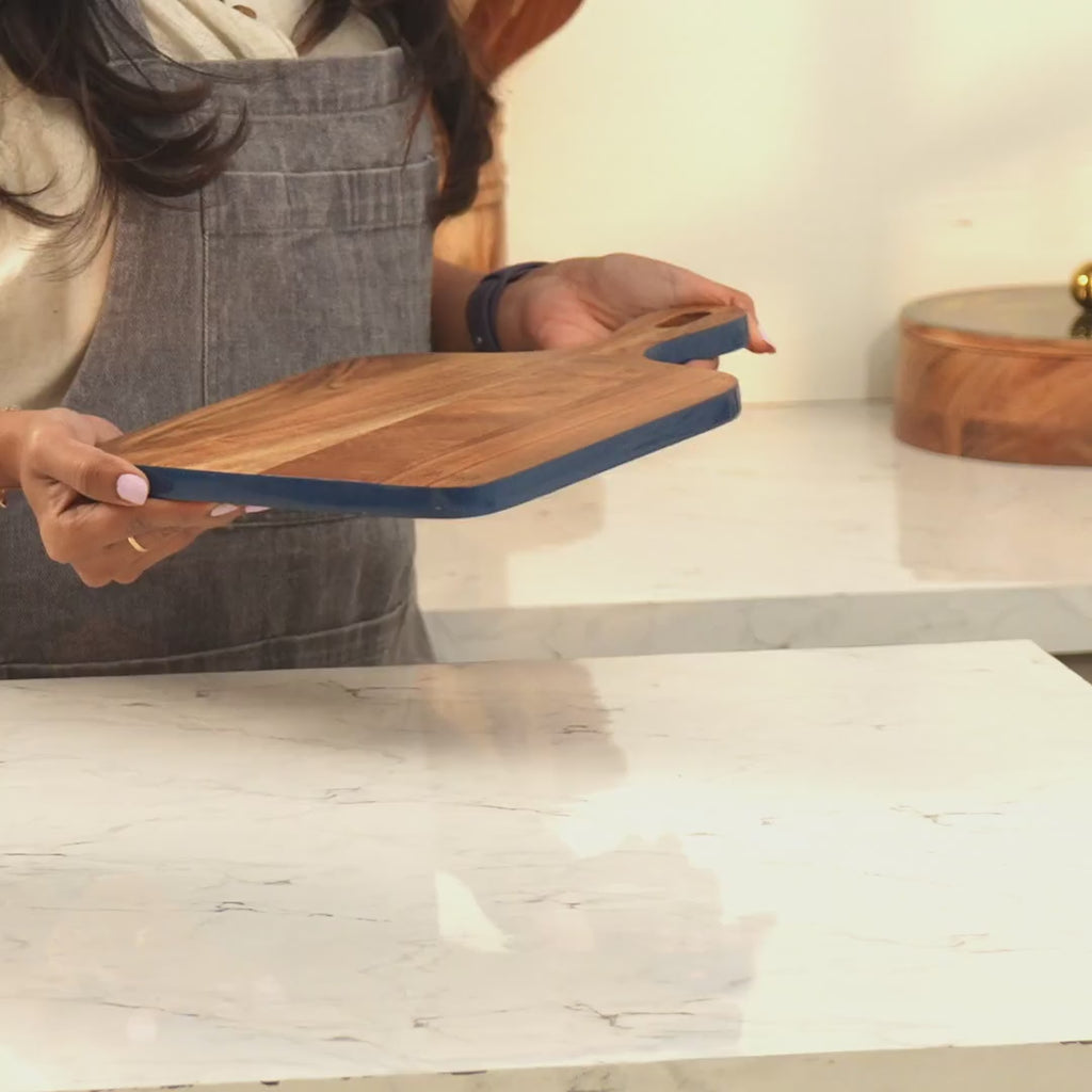 Trimsy Acacia Wood Chopping Board with Enamel Border product video